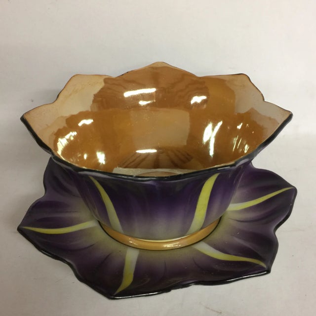 Vintage Hand Painted Opalescent Bowl and Plate For Sale - Image 5 of 9