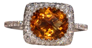 The Hawes Hill: Checkerboard Citrine and Diamond Waterfall Halo Ring in White Gold
