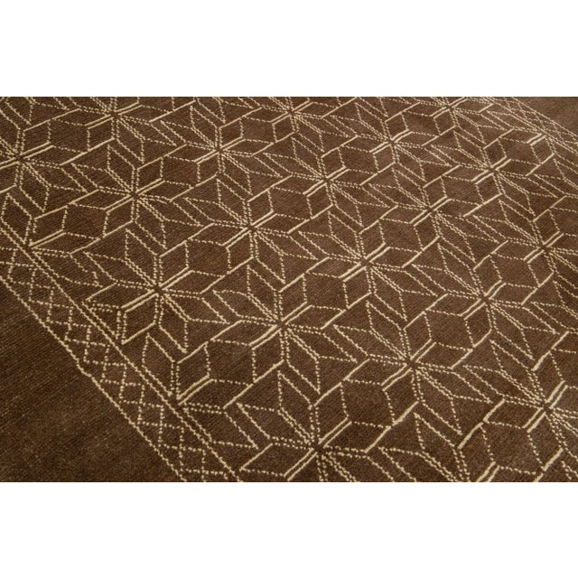 Textile Modern Moroccan Style Handmade Geometric Pattern Brown Wool Rug For Sale - Image 7 of 8
