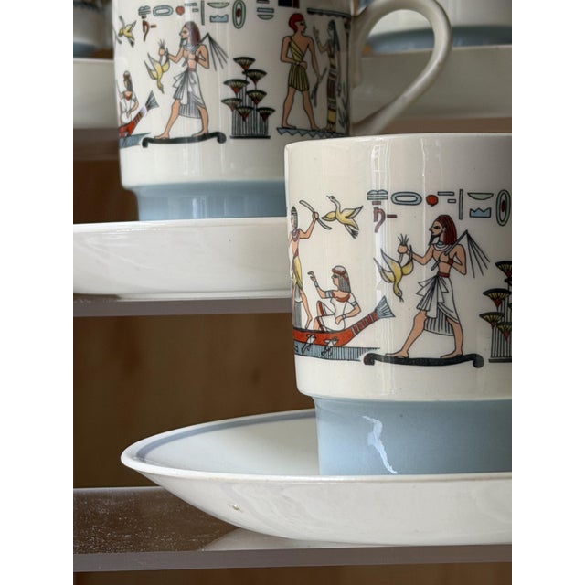 Dutch Modernist Egyptian Revival Espresso Service by Petrus Regout for Royal Sphinx Maastricht, 1960s, Set of 18 For Sale - Image 3 of 17