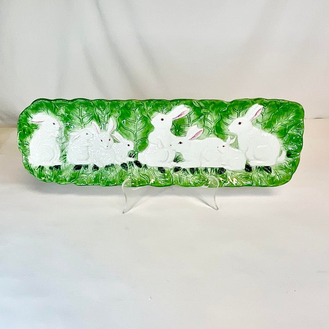 This is adorable. A long, over 19”, ceramic platter with 8 raised bunnies in green grass. This is perfect for spring and...
