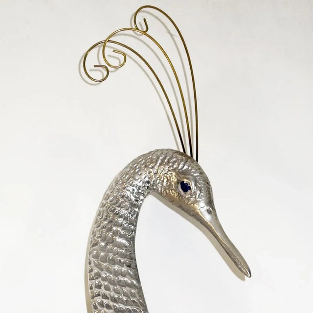 Hollywood Regency Hollywood Regency Brass Wall Sculpture Silver Heron Bird by Curtis Jere for Artisan House, 1987 For Sale - Image 3 of 8