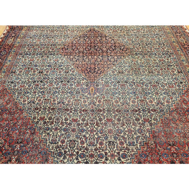 19th Century Bidjar Rug, Hand-Knotted Wool, Herati Geometric Pattern, Ivory & Red, 10x14 For Sale - Image 14 of 18
