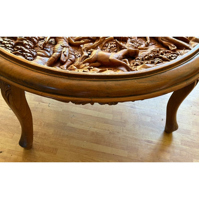 1920s Indonesian Round Wooden Carved Coffee Table, 1920s For Sale - Image 5 of 18