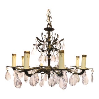 Antique Art Nouveau Bronze Two-Tiered Chandelier For Sale