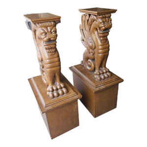 Pair of 1970s Figural Foo Dog Pedestals