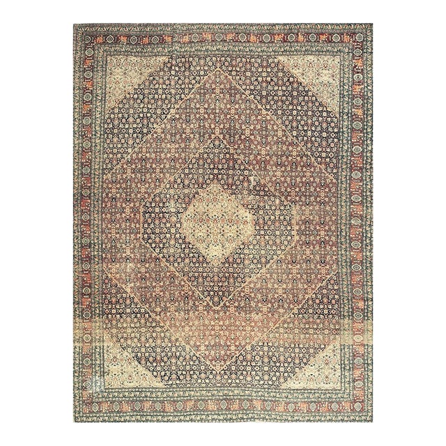 1920s Traditional Red Rust Field Medallion Antique Tabriz Handknotted Wool Room Size Rug For Sale