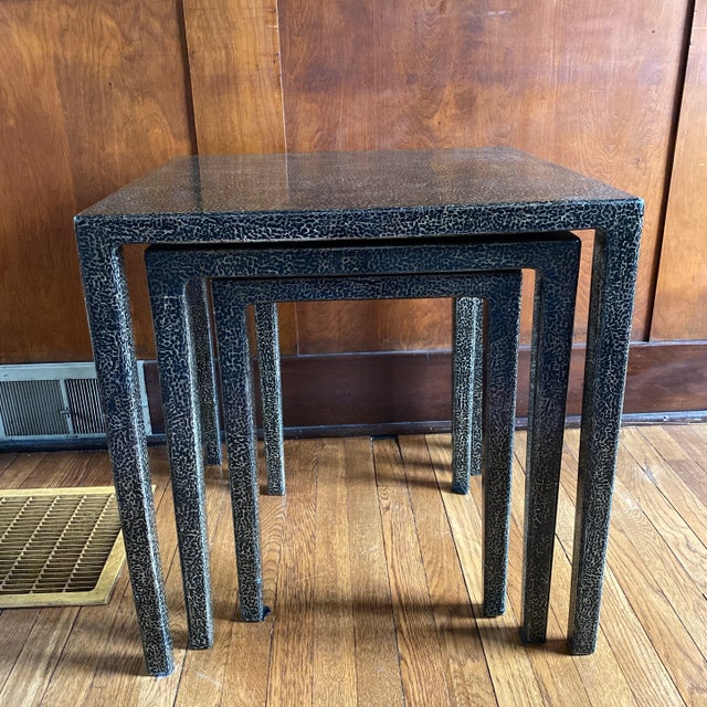 Gumps Black Gold Lacquer Nesting Tables - Set of 3 For Sale - Image 10 of 13
