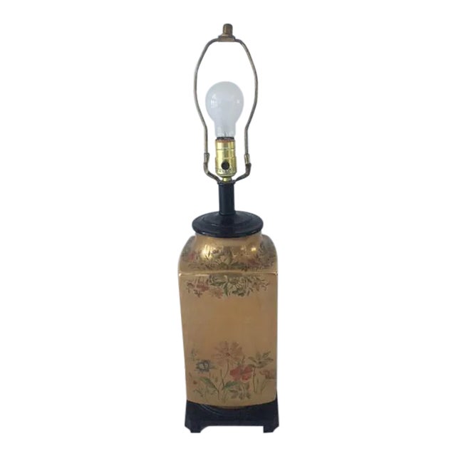 Vintage Gold Floral Table Lamp For Sale