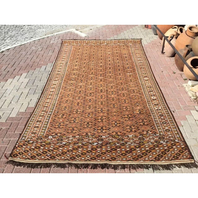 1950s Vintage Brown Soumak Kilim Rug, 142" X 79" For Sale - Image 11 of 11
