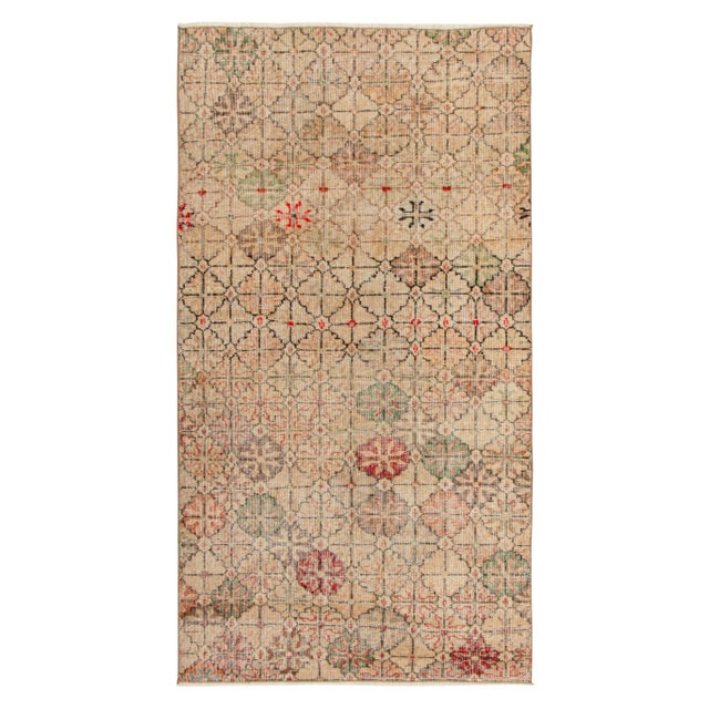 Textile Vintage 1960s Art Deco Rug in Beige-Brown, Black, Red Floral Pattern For Sale - Image 7 of 7