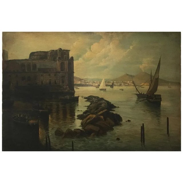 Naples - Ettore Ferrante - Italia - Oil on canvas cm. 60x90. Gold leaf gilded wooden frame mis. est. 86x116. Ettore...