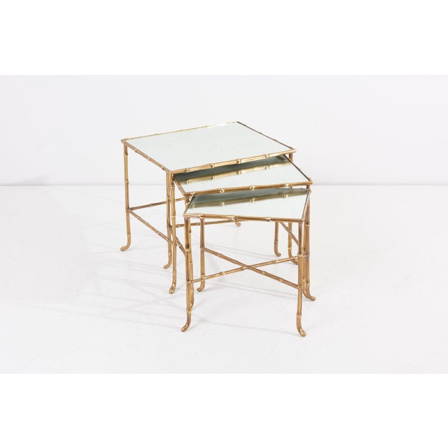 Hollywood Regency Nesting Tables with Mirrors by Maison Baguès, France, Set of 3 For Sale - Image 3 of 18