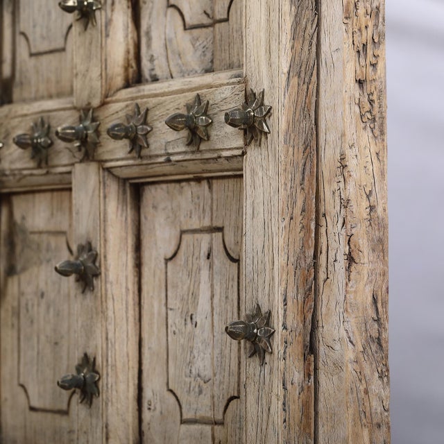 Farmhouse Antique Indian Bleached and Carved Teakwood Door, Rajasthan For Sale - Image 3 of 5