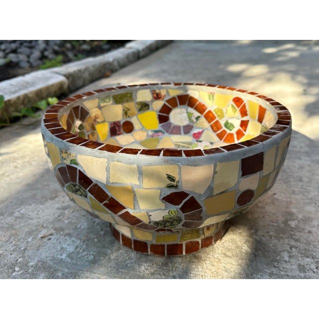 Sculpture Materials Vintage Mosaic Cement and Tile Pedestal Bowl For Sale - Image 7 of 8
