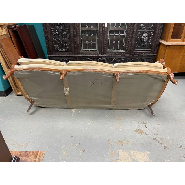 1920s Vintage Tufted Back Sofa and Chair 2 - Piece Living Room Set, Hand Carved Wood Frame, New Foam + Fabric For Sale In New York - Image 6 of 12
