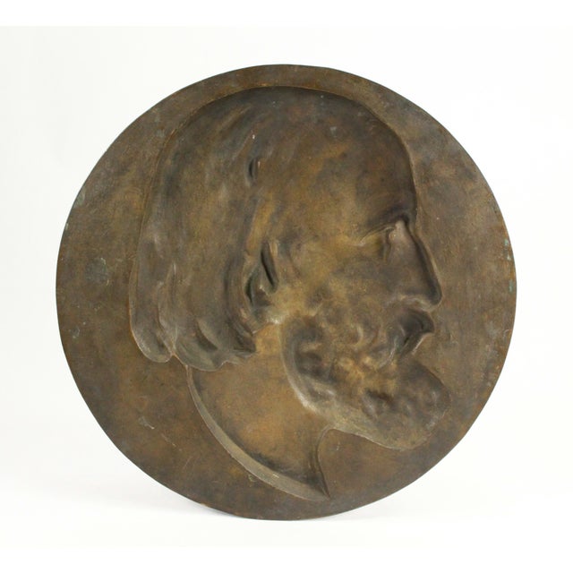 Bronze 19th C. Large Bronze Bas-Relief Roundel G. Garibaldi Portrait 12.5" For Sale - Image 8 of 9
