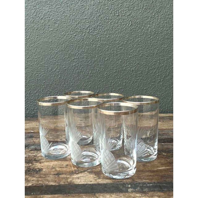 Transparent Vintage Etched Pineapple Glasses - Set of 6 For Sale - Image 8 of 12