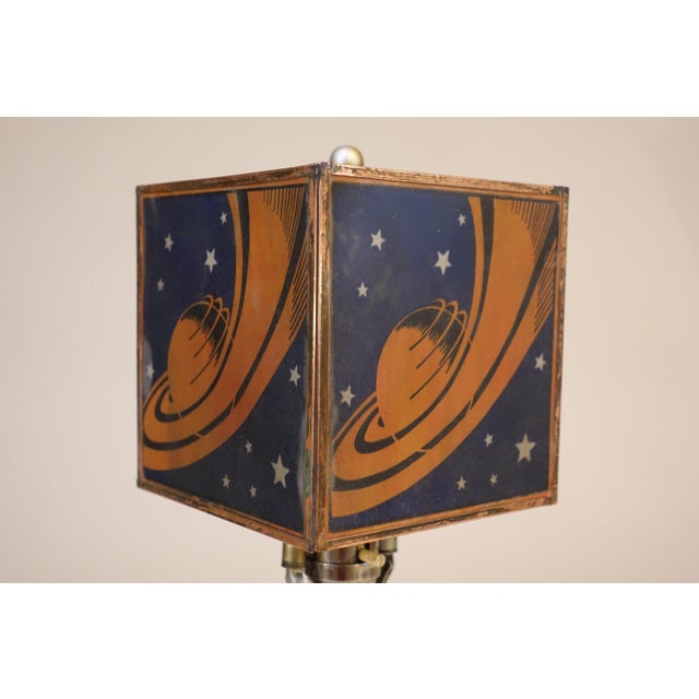 Rarest Chicago 1933 Worlds Fair "Saturn" Logo Streamline Art Deco Chrome Cobalt Glass Table "Hall of Science" Lamp Sublime Condition! For Sale In Los Angeles - Image 6 of 16