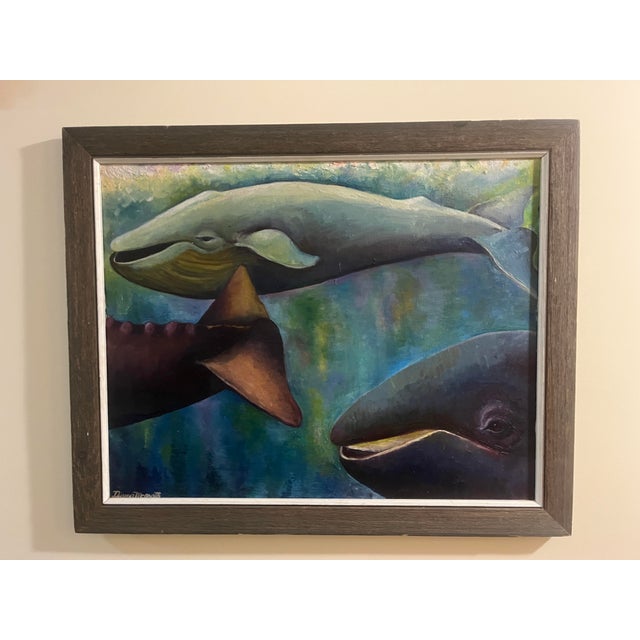 Original Oil Painting Whale Art Signed Diane McGrath 32 X 26 Framed Marine Life For Sale - Image 4 of 11