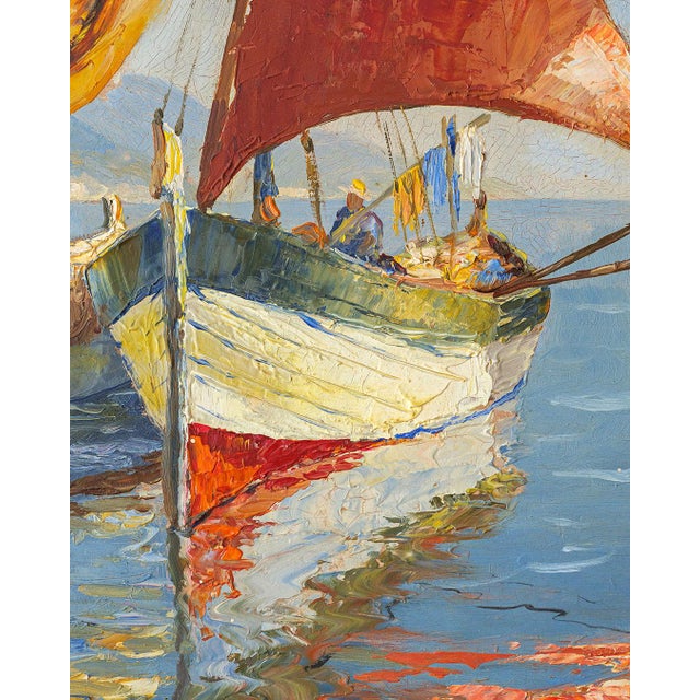 Wegener, Boats on the Lake, 1970s, Oil Painting on Canvas For Sale - Image 3 of 7