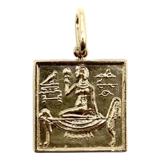 1990s 14k Gold Egyptian Revival Hieroglyph Square Ingot Charm or Pendant For Sale