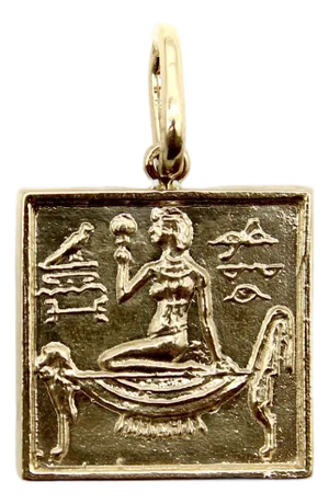 1990s 14k Gold Egyptian Revival Hieroglyph Square Ingot Charm or Pendant