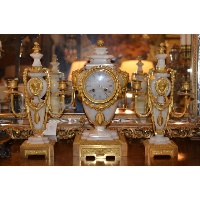 19th Century 19th Century French Onyx and Bronze Clock Set - 3 Pieces For Sale - Image 5 of 5
