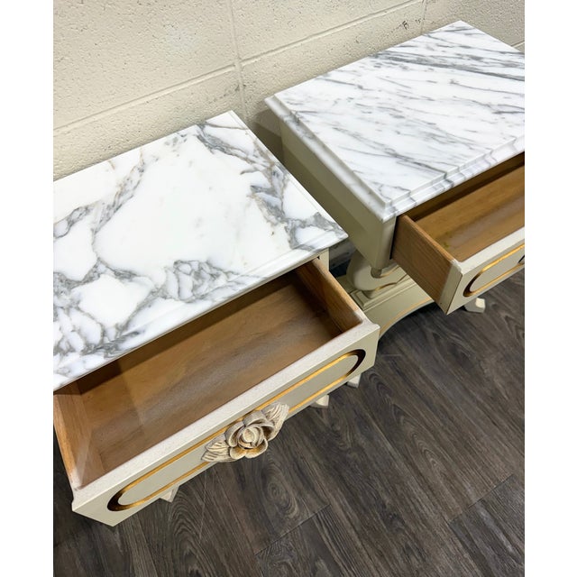 Vintage Hollywood Regency Marble Top Nightstands - Pair For Sale - Image 13 of 16