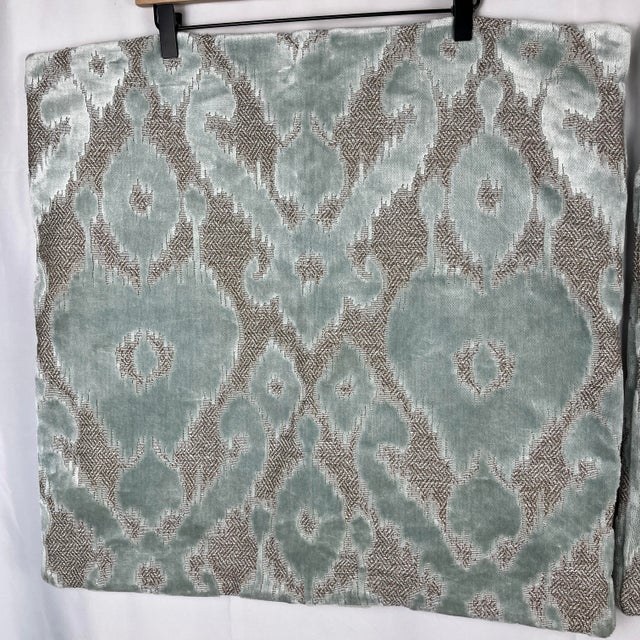 Z Gallerie Seaglass Blue and Beige Velvet Euro Pillow Cover Shams (2) 32" X 32" For Sale In New York - Image 6 of 8