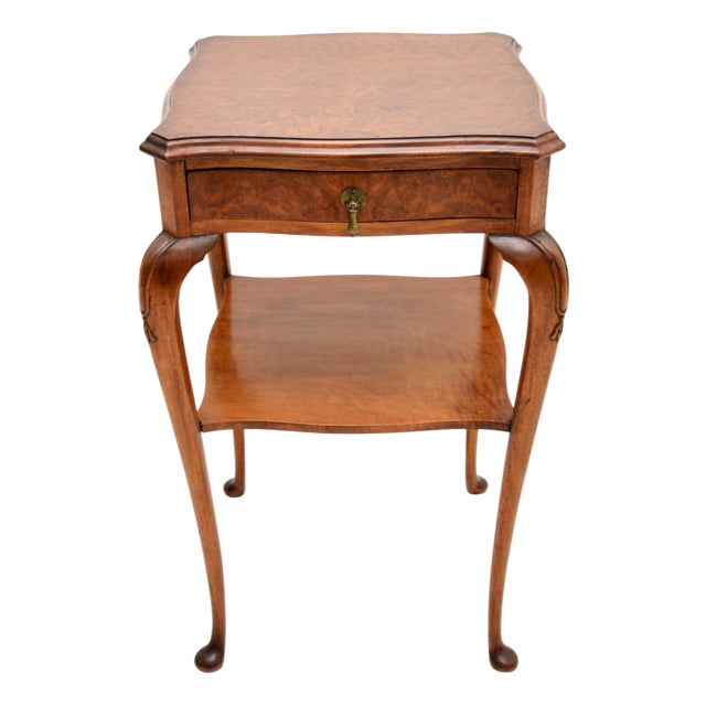 Burr Walnut Two Tier Side Table, 1900s For Sale
