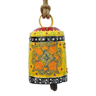 Vintage Swiss Cow Bell Metal Decorative Emboss Hand Painted For Sale