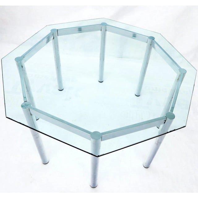 Round Octagon Glass Chrome Base Mid-Century Modern Dining Table For Sale - Image 6 of 10
