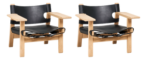 Vintage Spanish Chairs in Black Leather by Børge Mogensen, 1960s, Set of 2