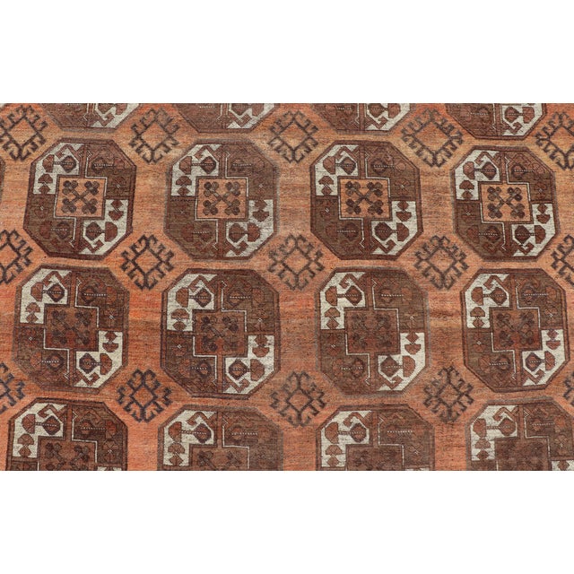 Antique Turkomen Ersari Rug With Gul Design in Orange, Brown 9'7 X 12'10 For Sale - Image 10 of 16