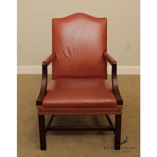 1990s Traditional Leather & Mahogany Tufted Armchair BucksEstateTraders 5 Out of 5 Stars For Sale - Image 9 of 10
