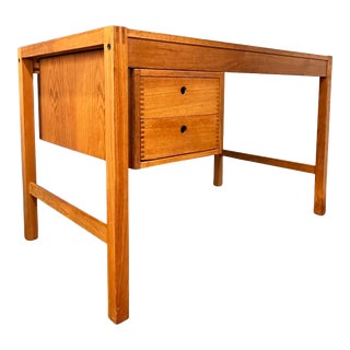 1970s Petite Mid Century Teak Danish Desk With Sliding Drawers and Exposed Joinery For Sale