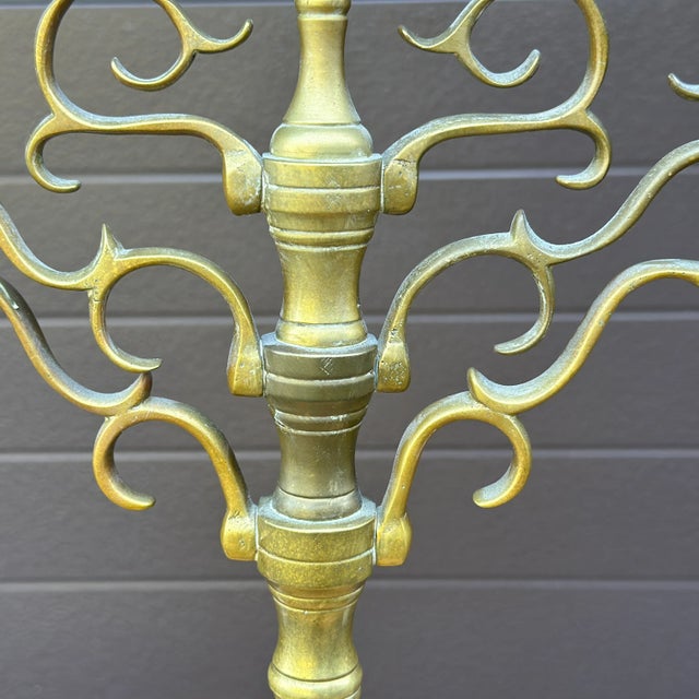 Brass Antique Heavy Brass Seven Branch Menorah or Candelabra For Sale - Image 8 of 12