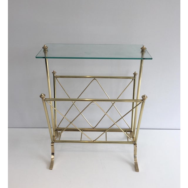 1940s Neoclassical Brass and Glass Magazine Rack. French Work by Maison Jansen For Sale - Image 5 of 12