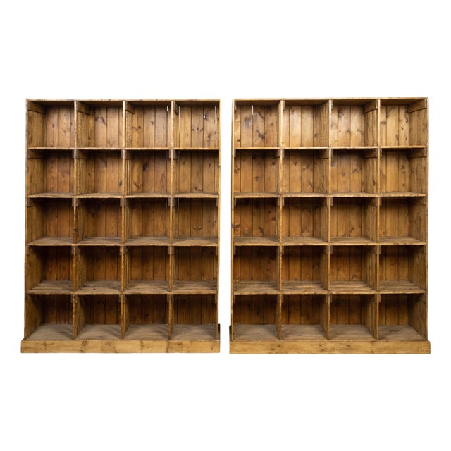 Vintage Raw Wood Pine Storage or Display Cabinets with Cubby Holes, Sold Each For Sale