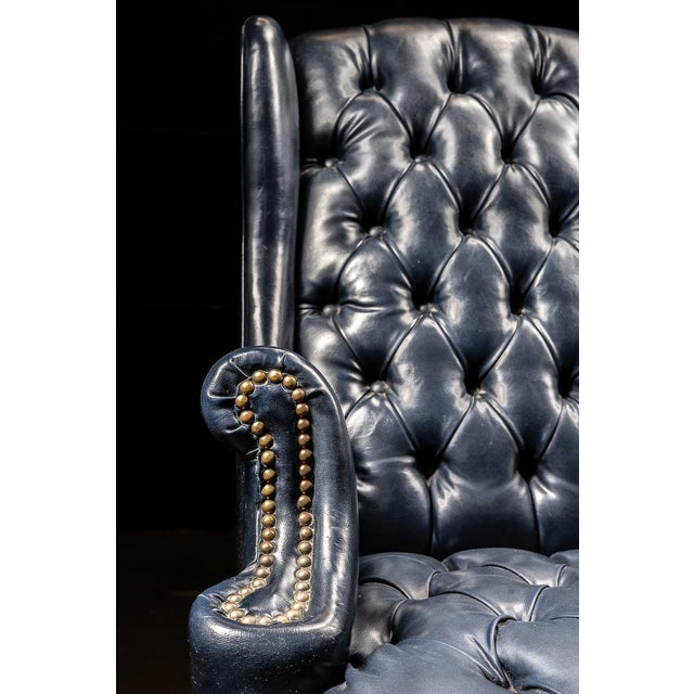 Animal Skin Vintage Tufted Leather Chesterfield Armchair in Cornflower Blue For Sale - Image 7 of 8