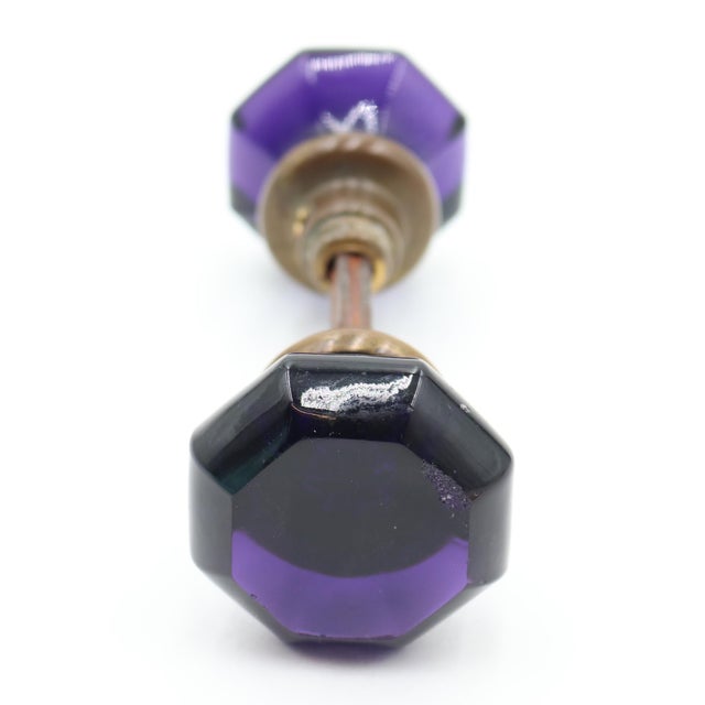Pair of Vintage Octagon Dark Purple Glass Door Knobs For Sale In New York - Image 6 of 6