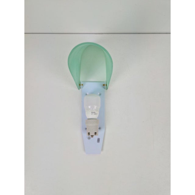 Vintage Triangular Conical Wall Sconces in Green Frosted Glass, 1990s, Set of 2 For Sale - Image 4 of 15