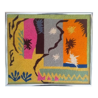 Vintage Mid Century Modern Henri Matisse "Cut Outs" Framed Hand Needlepoint Art For Sale