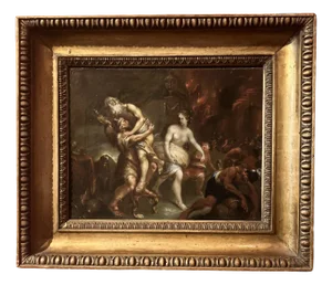 Flemish Artist, Aeneas Fleeing the Burning of Troy, 17th Century, Oil on Canvas, Framed