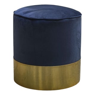 Brass and Blue Velvet Cylindrical Stool in the style of Luigi Caccia Dominioni, Italy, 1970s For Sale