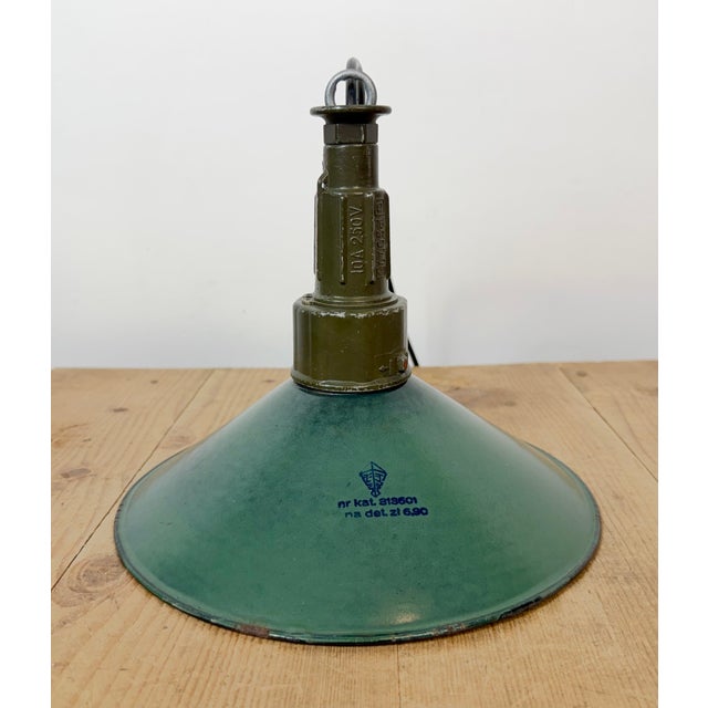 Industrial Green Enamel Military Pendant Lamp with Cast Aluminium Top, 1960s For Sale - Image 12 of 18
