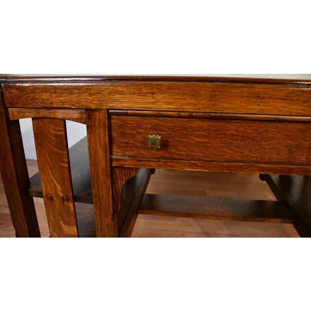 Brown 1900s Antique Mission Arts & Crafts Solid Tiger Oak Office Desk / Writing Desk For Sale - Image 8 of 16