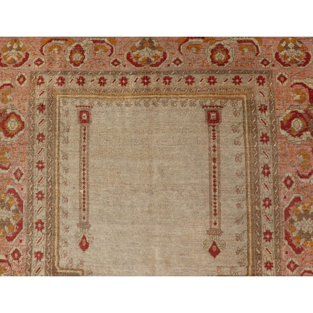 Textile Antique Turkish Sivas Prayer Rug With Floral Design in Ivory, Taupe, and Pink For Sale - Image 7 of 11