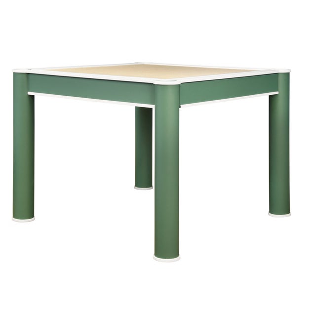 Worlds Away Matthew Izzo Home Jacky Square GrassclothTop, Round Leg, Two Drawer Game Table in Matte Green With Matte White Lacquer Edging For Sale - Image 4 of 7